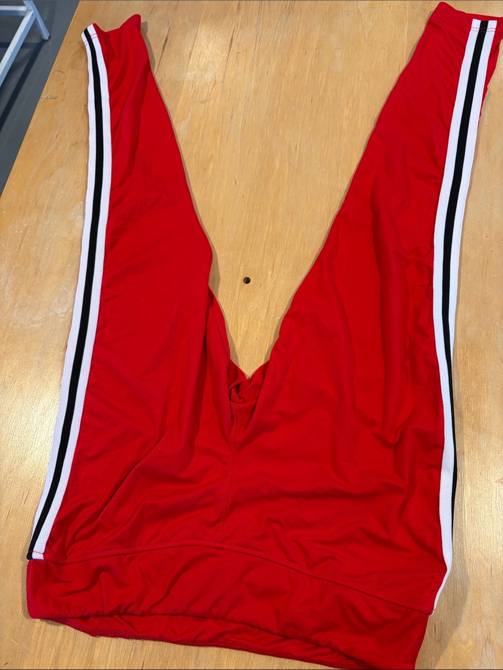 Hot Kiss ~ Red Leggings Stretch Super Soft Black White Side Stripes